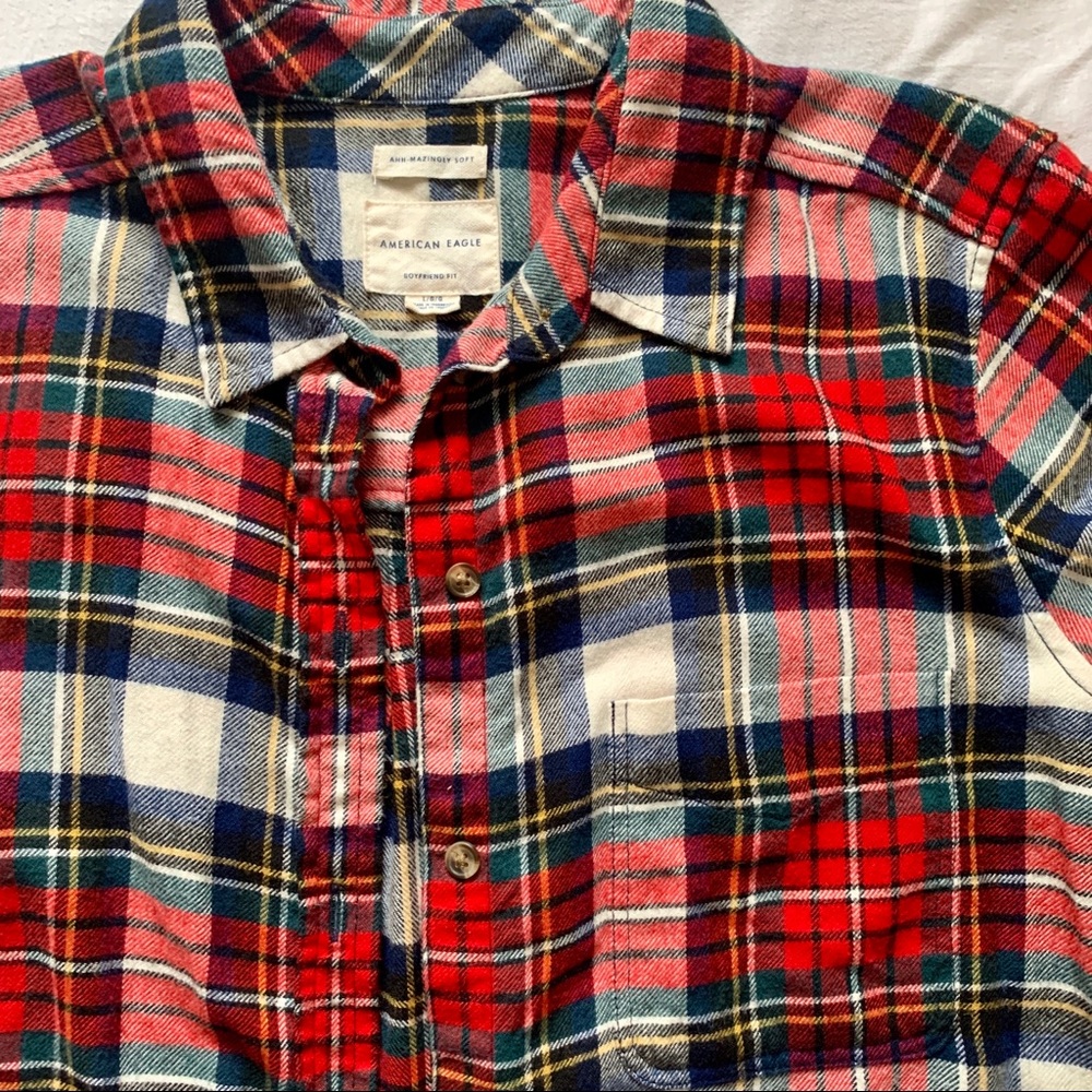 American Eagle Outfitters Red Plaid Button-Up Shirt